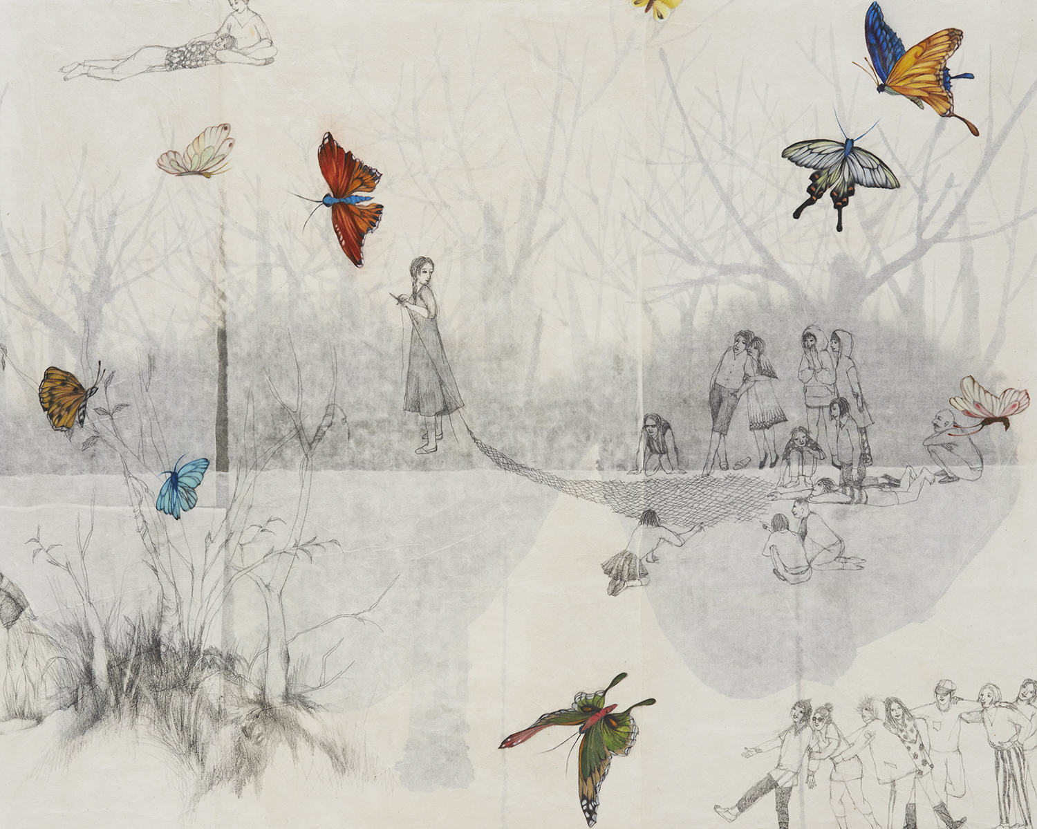 12 2flying world 2, pencil, oil on paper, 90.9x72.7cm, 2016
