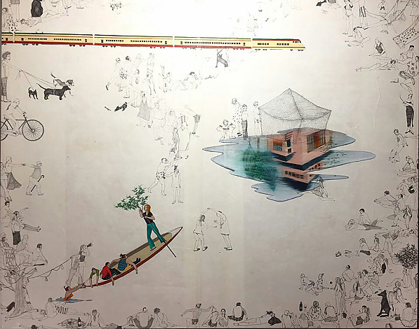 11 풍속화Conversation piece, pencil, oil on canvas, 162x130cm, 2017
